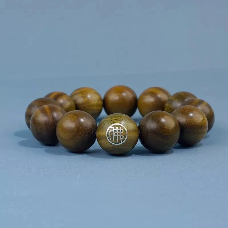 唐述 新中式经典百搭小众平安喜乐财源滚滚好运 创意复古转运佛珠文玩盘串 绿檀 手串 男女同款情侣款