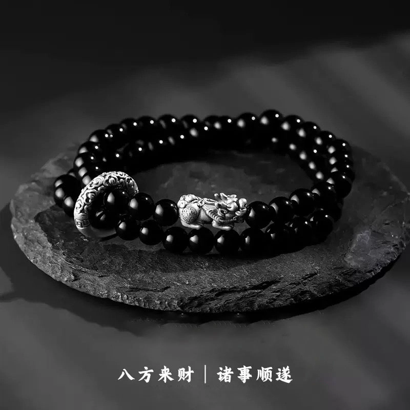 唐述 暴富貔貅新中式招财纳福吞金兽国潮复古潮流百搭转运财源滚滚上岸好运 黑曜石 手串 男女同款情侣款