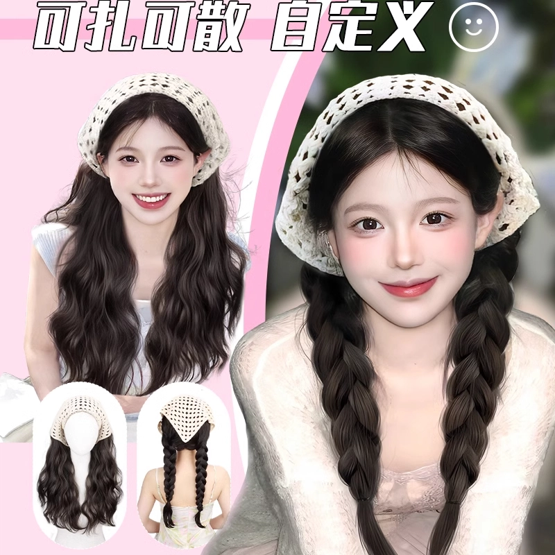 云轻 全头套女三角头巾假发 大波浪长卷发发箍