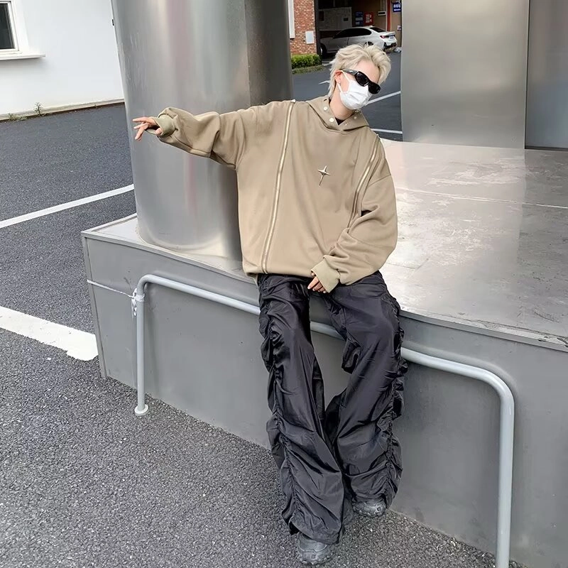 悍戈 美式时尚酷炫双拉链设计感连帽重磅嘻哈风高街感卫衣 男女同款