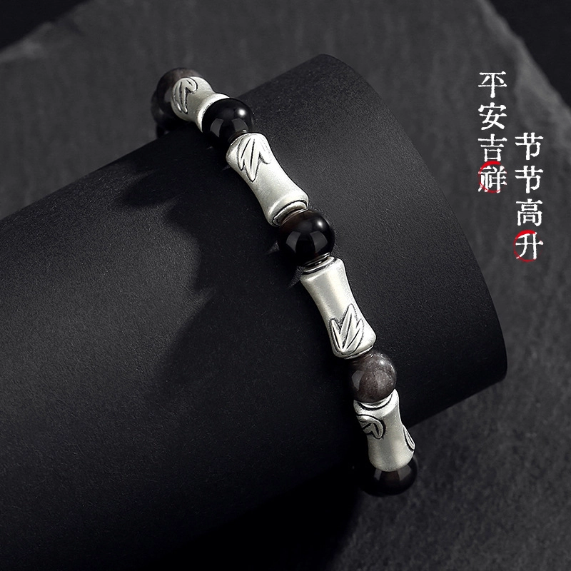 【上岸好运】 金戟 新中式复古国潮高级感精致竹节 竹报平安事事顺遂 学习事业节节高升天然 黑曜石 手串 男女同款情侣款