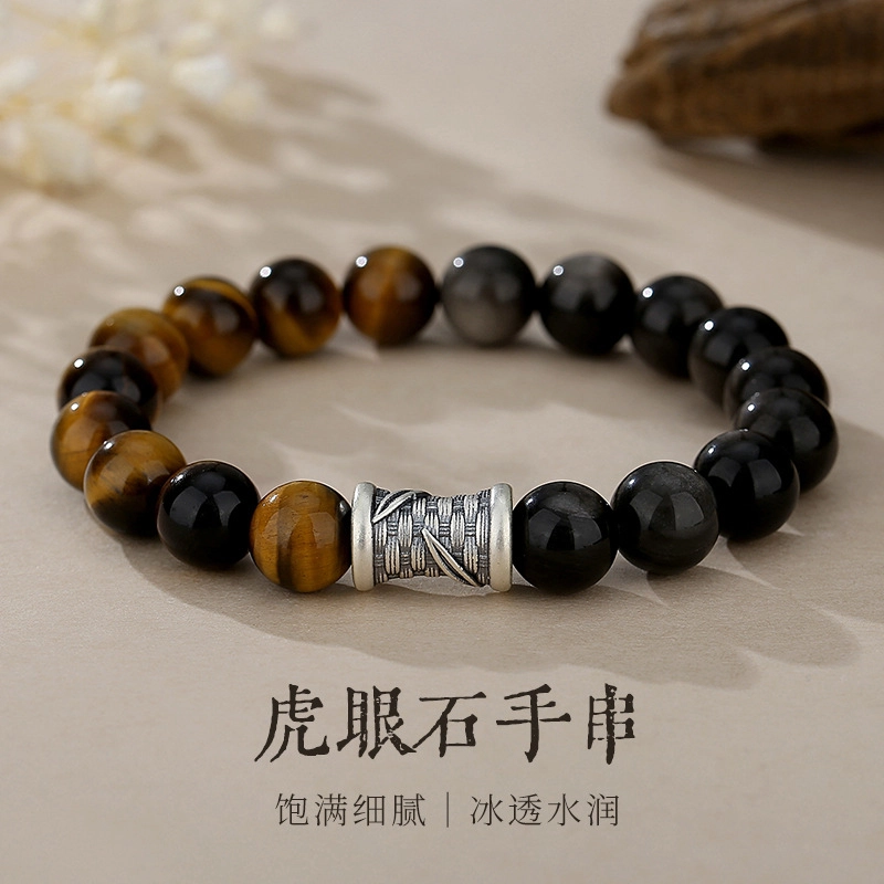 【财神庙已祝福】 金戟 吸金招财纳福竹筒潮酷新中式复古精致节节高升 好运天然 黑曜石 手串 男女同款情侣款