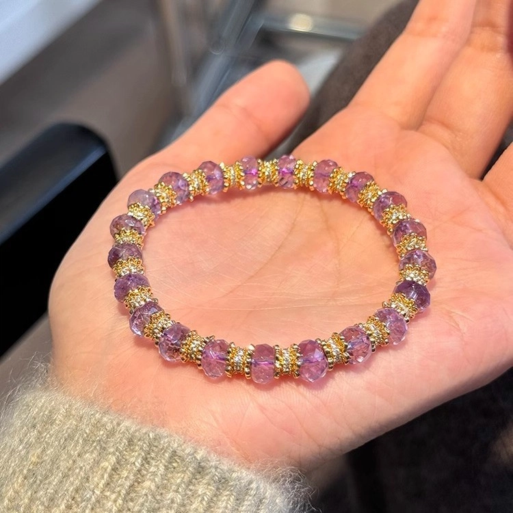 金戟 紫晶梦语 新中式轻奢切面波光粼粼算盘珠简约小众设计提升学业事业有成增强运势精致梦幻时尚百搭好运天然 紫水晶 手串 女款