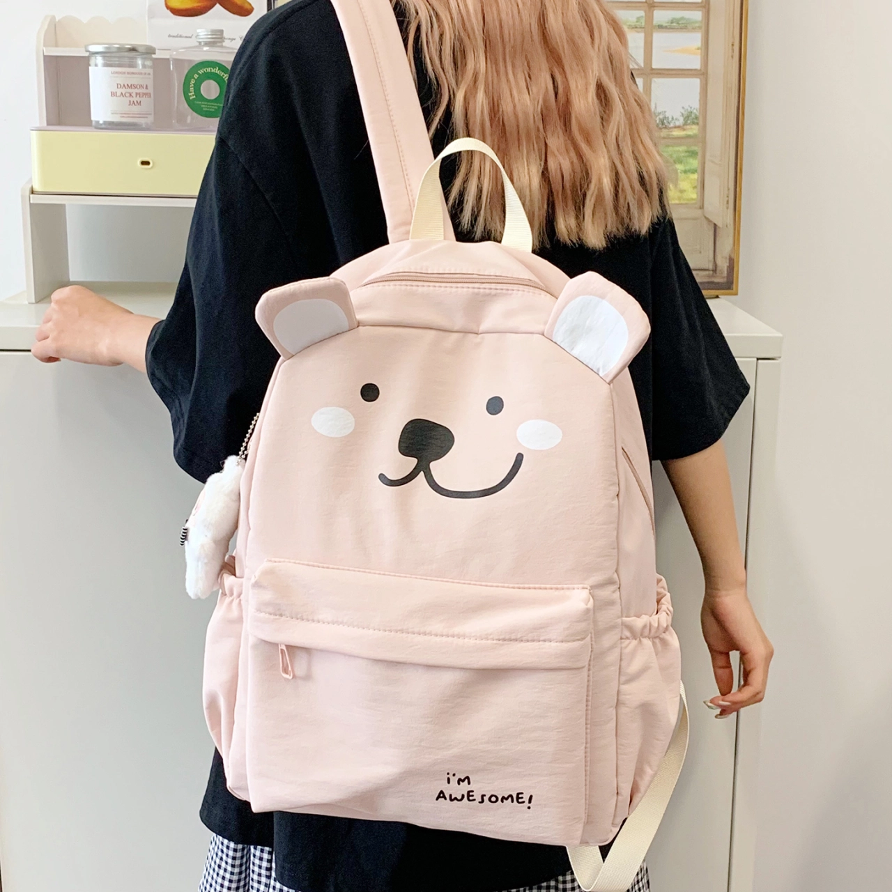 木木兔 书包女生初中生超大容量中学生高中生小学生减负轻便包包 时尚小众设计 高级感 休闲拉链开合 尼龙布 双肩包 常规 粉红色