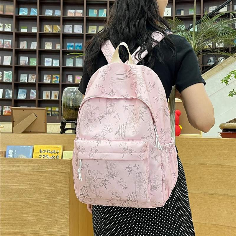 木木兔 书包女小学生轻便减负超大容量初中生 经典时尚小众设计 高级感 休闲拉链开合 尼龙布 双肩包 中号 米白色
