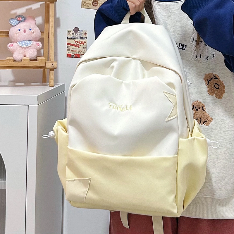 木木兔 书包女生初中生超大容量中学生高中小学生轻便减负  经典时尚小众设计 高级感 休闲拉链开合 尼龙布 双肩包 常规 黄色
