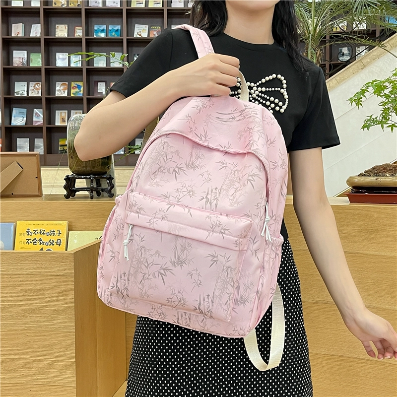 木木兔 书包女小学生轻便减负超大容量初中生 经典时尚小众设计 高级感 休闲拉链开合 尼龙布 双肩包 中号 米白色