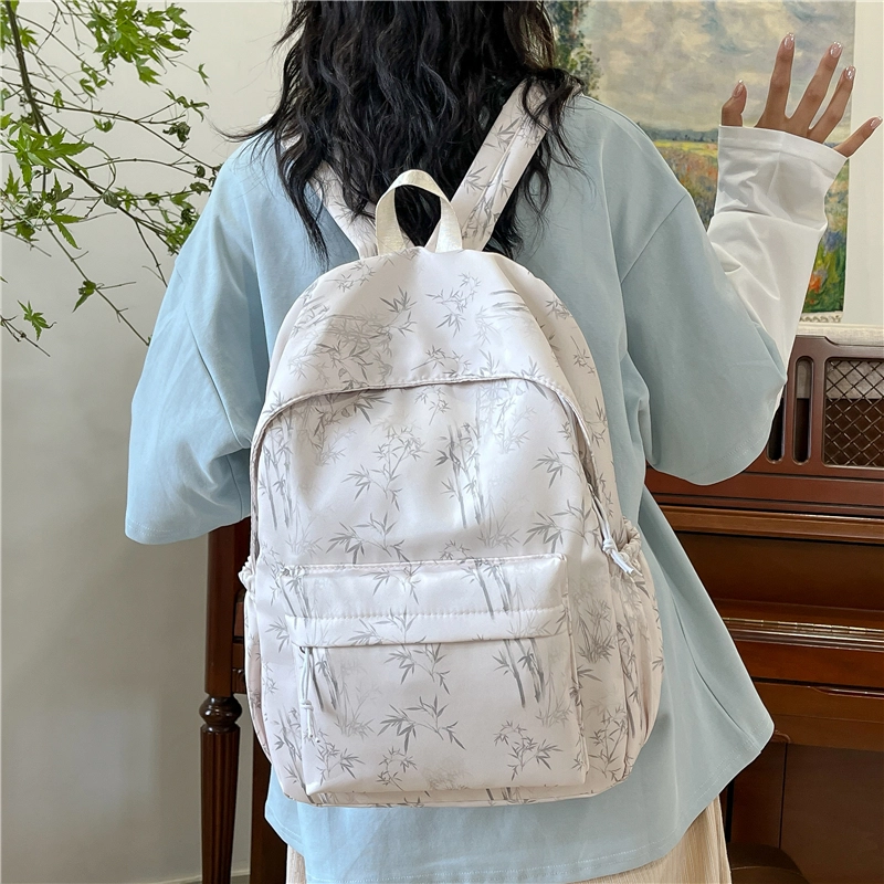 木木兔 书包女小学生轻便减负超大容量初中生 经典时尚小众设计 高级感 休闲拉链开合 尼龙布 双肩包 中号 米白色