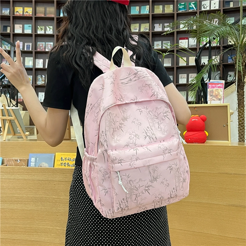 木木兔 书包女小学生轻便减负超大容量初中生 经典时尚小众设计 高级感 休闲拉链开合 尼龙布 双肩包 中号 米白色
