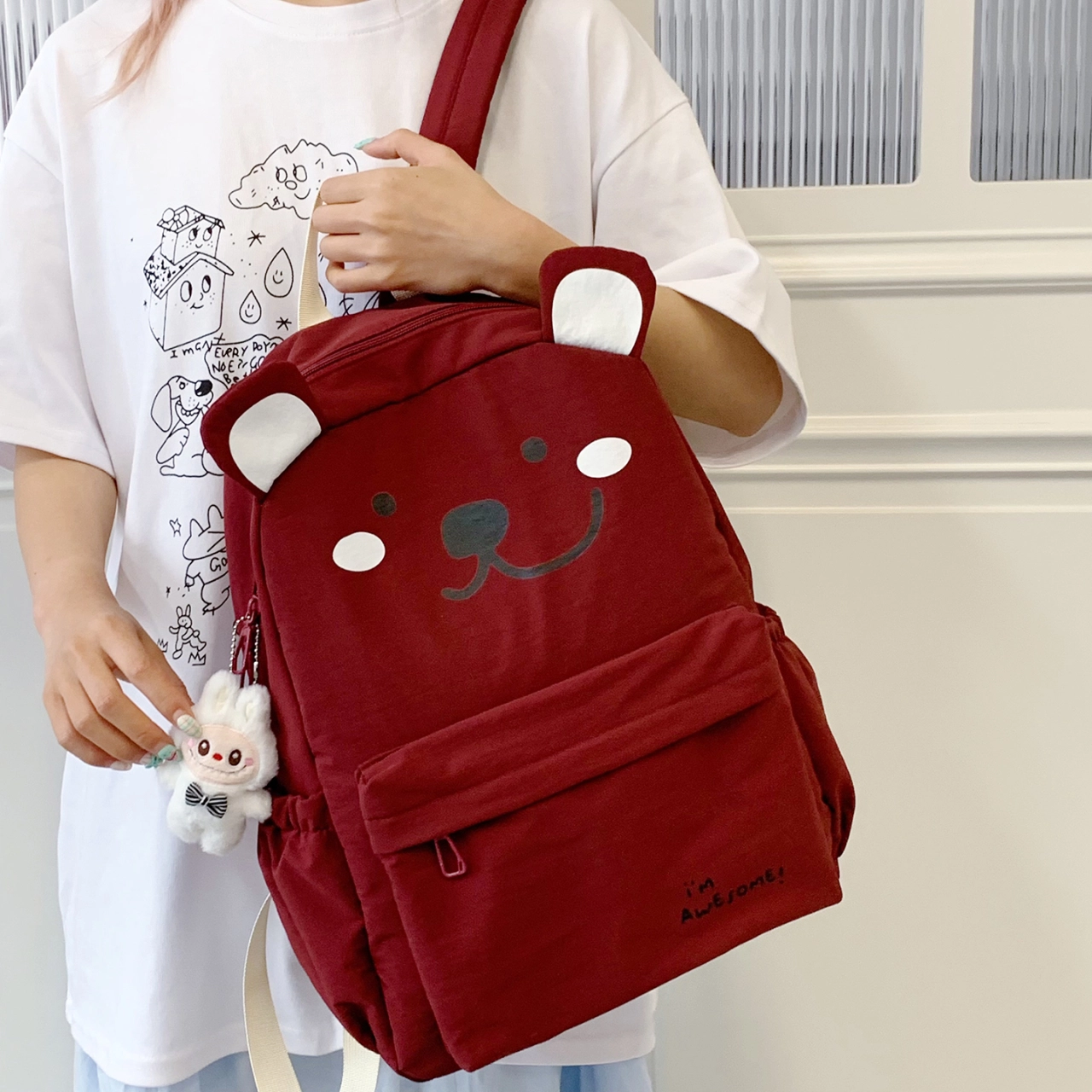 木木兔 书包女生初中生超大容量中学生高中生小学生减负轻便包包 时尚小众设计 高级感 休闲拉链开合 尼龙布 双肩包 常规 粉红色