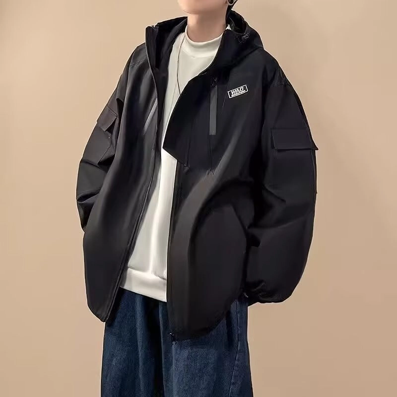 木木兔 薄款轻薄透气纯色防水拉链涂层连帽时尚轻便简约 超轻速干防紫外线防晒服 男款