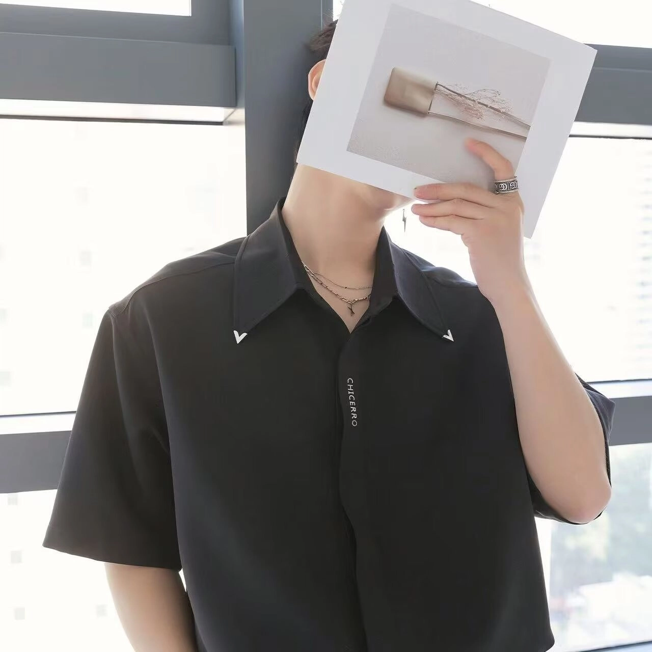 木木兔 休闲舒适百搭翻领简约短袖衬衫 男款