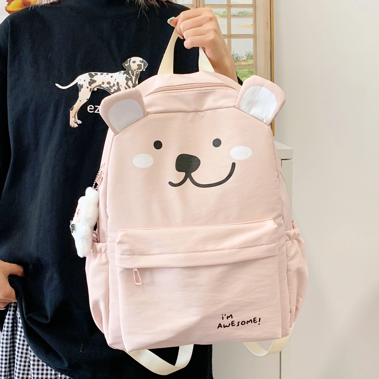 木木兔 书包女生初中生超大容量中学生高中生小学生减负轻便包包 时尚小众设计 高级感 休闲拉链开合 尼龙布 双肩包 常规 粉红色
