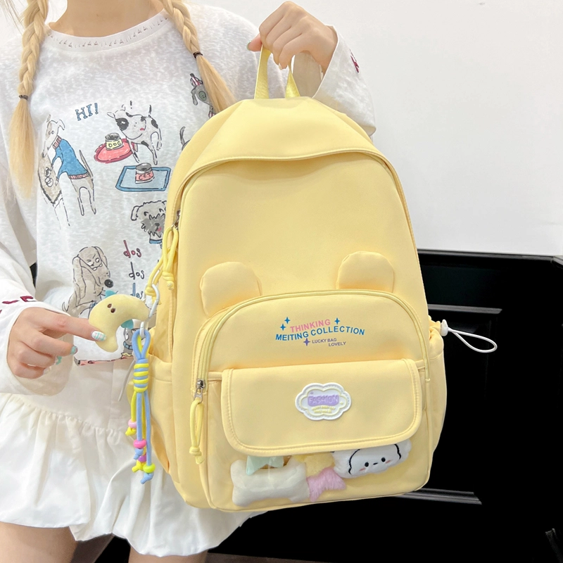 木木兔 书包女高中生轻便减负大容量初中生小学生  经典时尚小众设计 高级感 休闲拉链开合 尼龙布 双肩包 常规 米白色