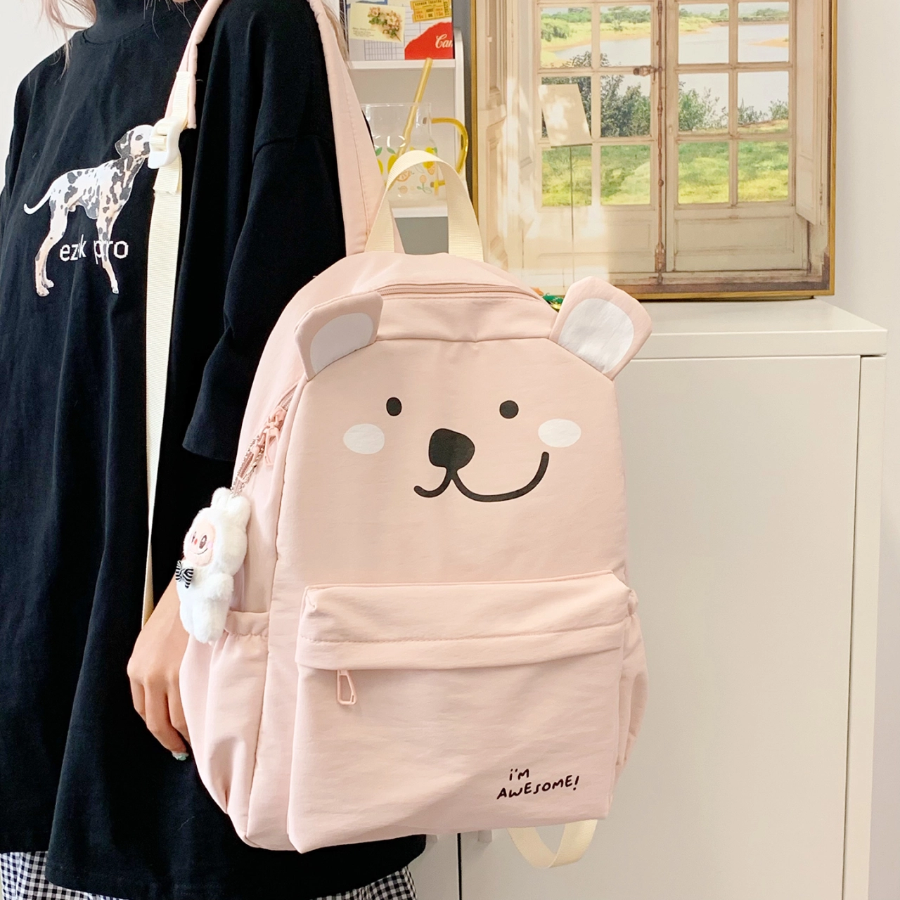 木木兔 书包女生初中生超大容量中学生高中生小学生减负轻便包包 时尚小众设计 高级感 休闲拉链开合 尼龙布 双肩包 常规 粉红色