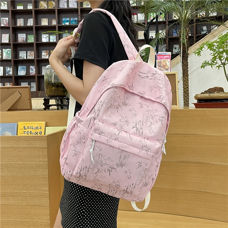 木木兔 书包女小学生轻便减负超大容量初中生 经典时尚小众设计 高级感 休闲拉链开合 尼龙布 双肩包 中号 米白色