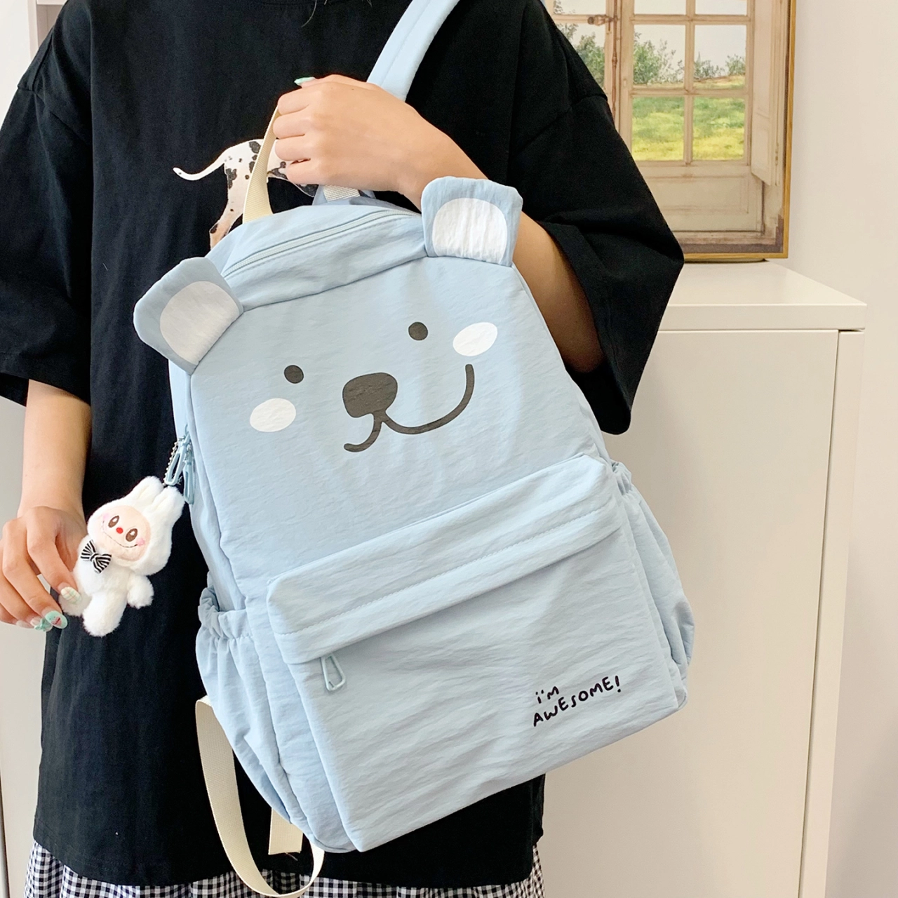 木木兔 书包女生初中生超大容量中学生高中生小学生减负轻便包包 时尚小众设计 高级感 休闲拉链开合 尼龙布 双肩包 常规 粉红色