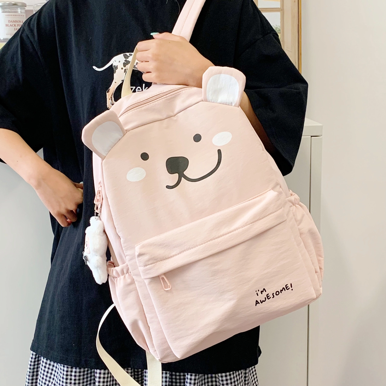木木兔 书包女生初中生超大容量中学生高中生小学生减负轻便包包 时尚小众设计 高级感 休闲拉链开合 尼龙布 双肩包 常规 粉红色
