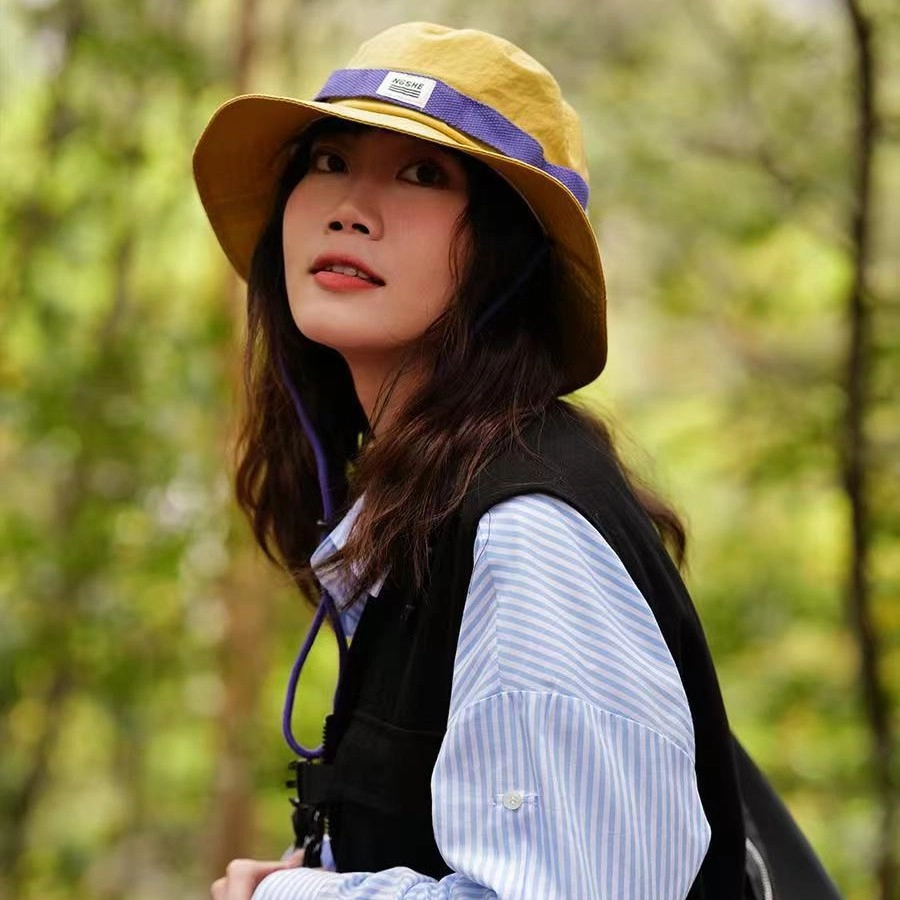 优莲茵 日系撞色复古夏季户外露营登山帽大檐太阳帽 可调节轻便百搭时尚透气 涤纶 渔夫帽 女款