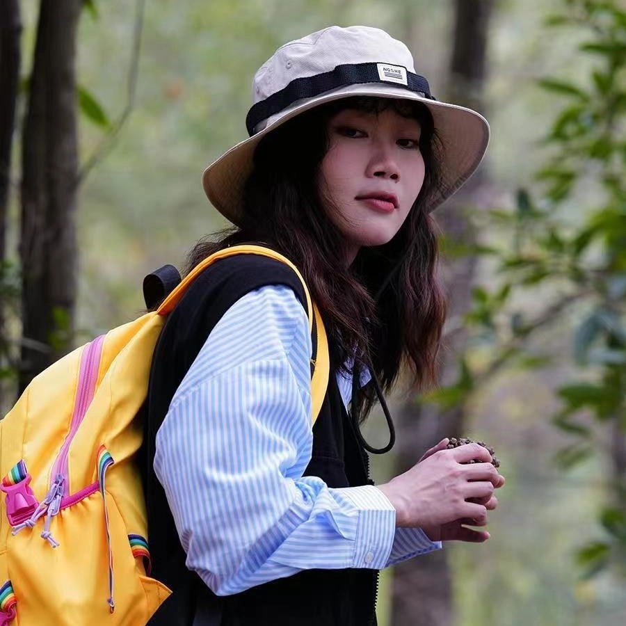 优莲茵 日系撞色复古夏季户外露营登山帽大檐太阳帽 可调节轻便百搭时尚透气 涤纶 渔夫帽 女款