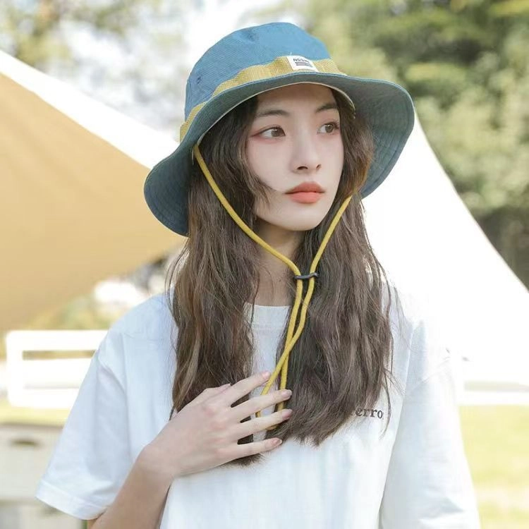 优莲茵 日系撞色复古夏季户外露营登山帽大檐太阳帽 可调节轻便百搭时尚透气 涤纶 渔夫帽 女款