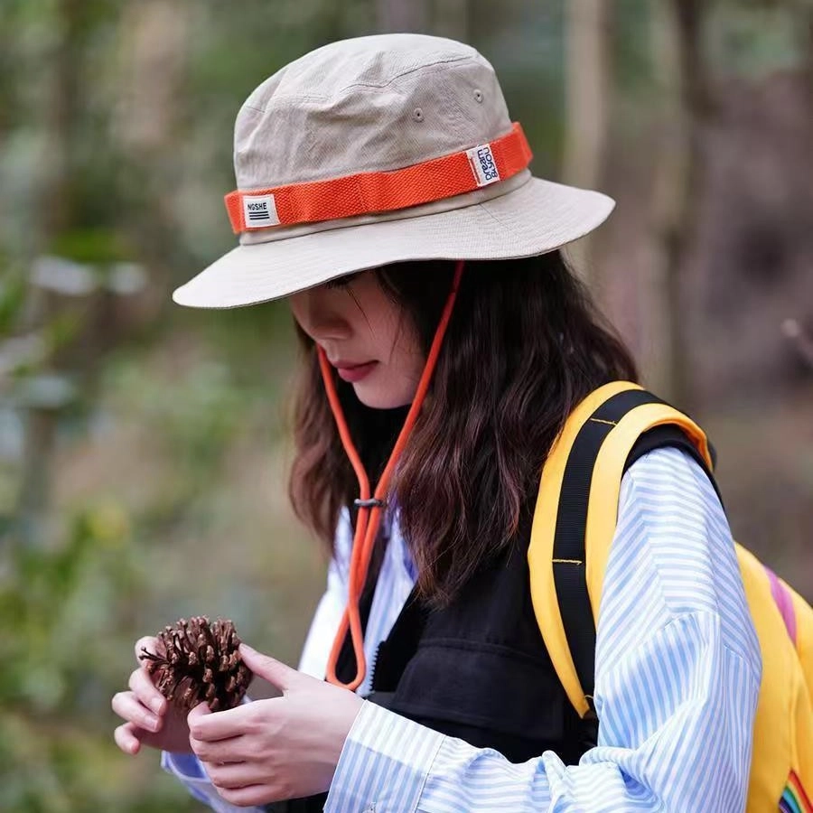 优莲茵 日系撞色复古夏季户外露营登山帽大檐太阳帽 可调节轻便百搭时尚透气 涤纶 渔夫帽 女款