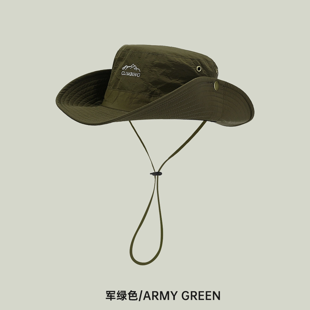 优莲茵 夏季防晒遮阳帽子 户外露营刺绣大檐速干登山帽 聚酯纤维 渔夫帽 男女同款情侣款