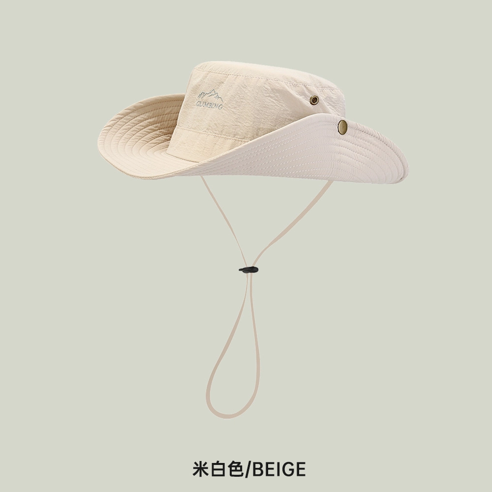优莲茵 夏季防晒遮阳帽子 户外露营刺绣大檐速干登山帽 聚酯纤维 渔夫帽 男女同款情侣款