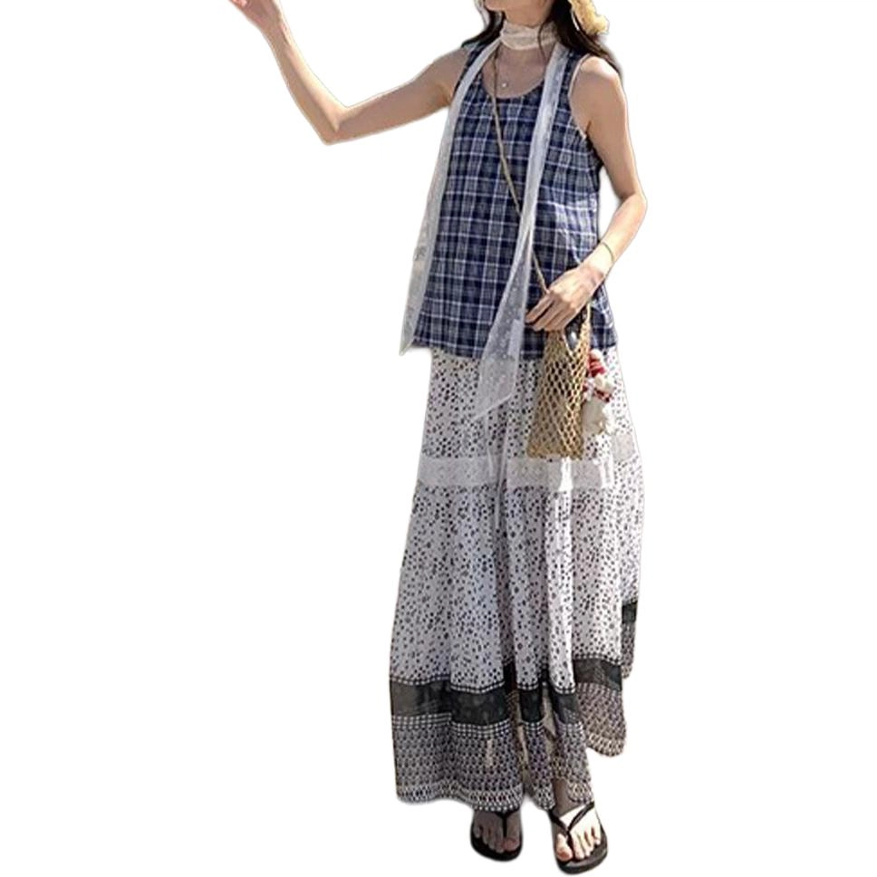 哒头下雨不愁 拼接小众高腰休闲长裙 女款