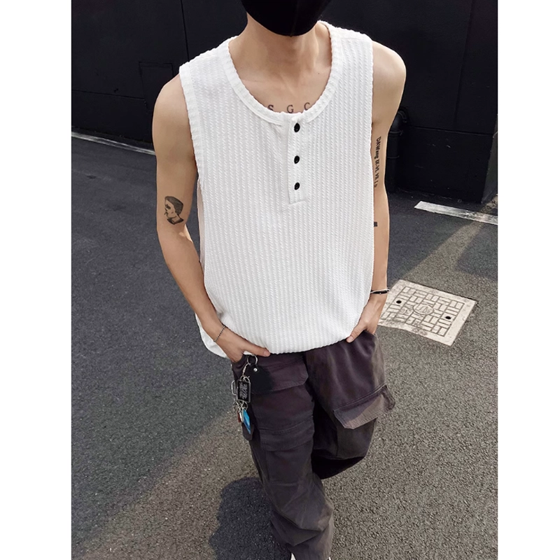 黑马漫画 亨利领凉感纯色透气健身运动坎肩薄款肌理感背心 男女同款