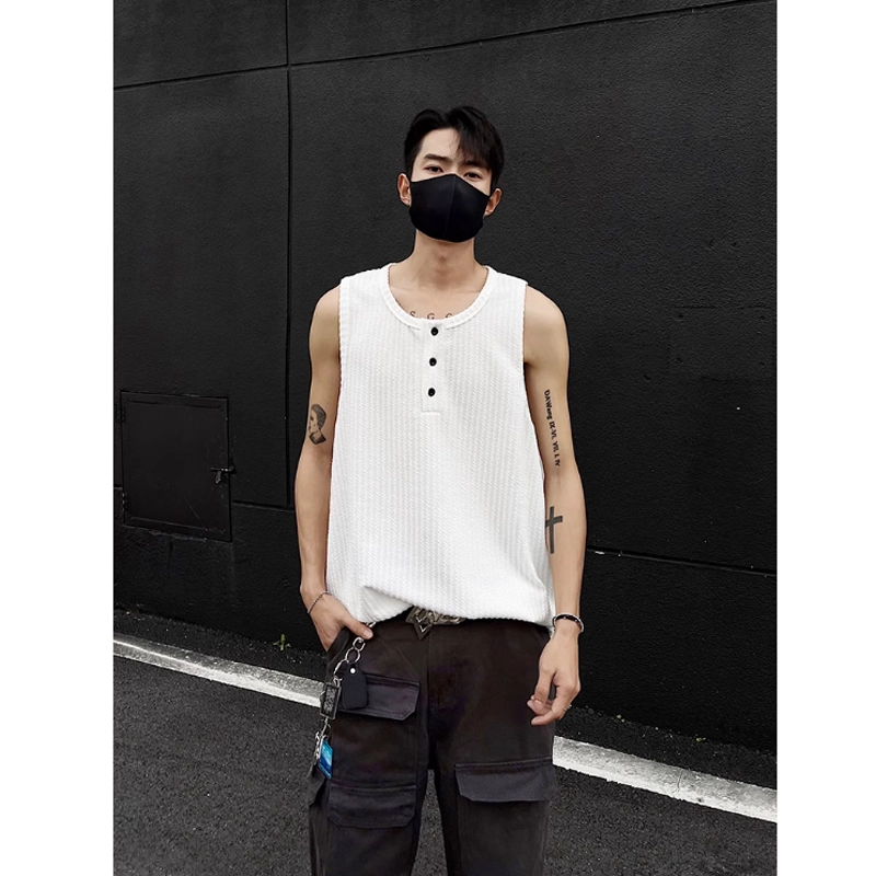 黑马漫画 亨利领凉感纯色透气健身运动坎肩薄款肌理感背心 男女同款