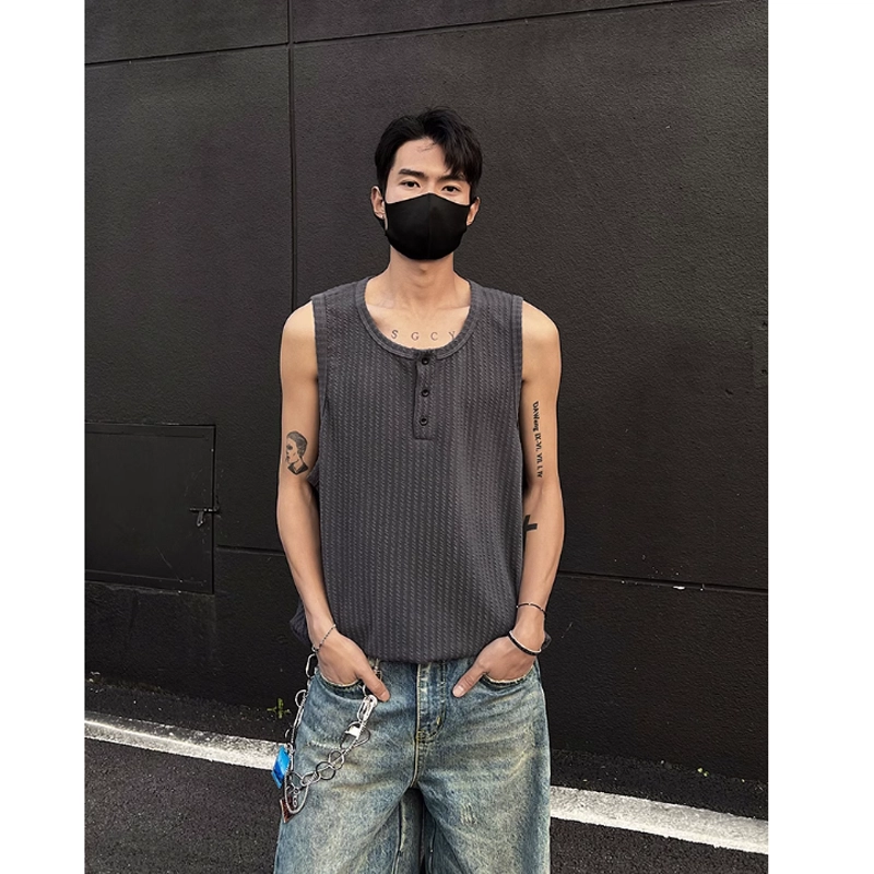 黑马漫画 亨利领凉感纯色透气健身运动坎肩薄款肌理感背心 男女同款