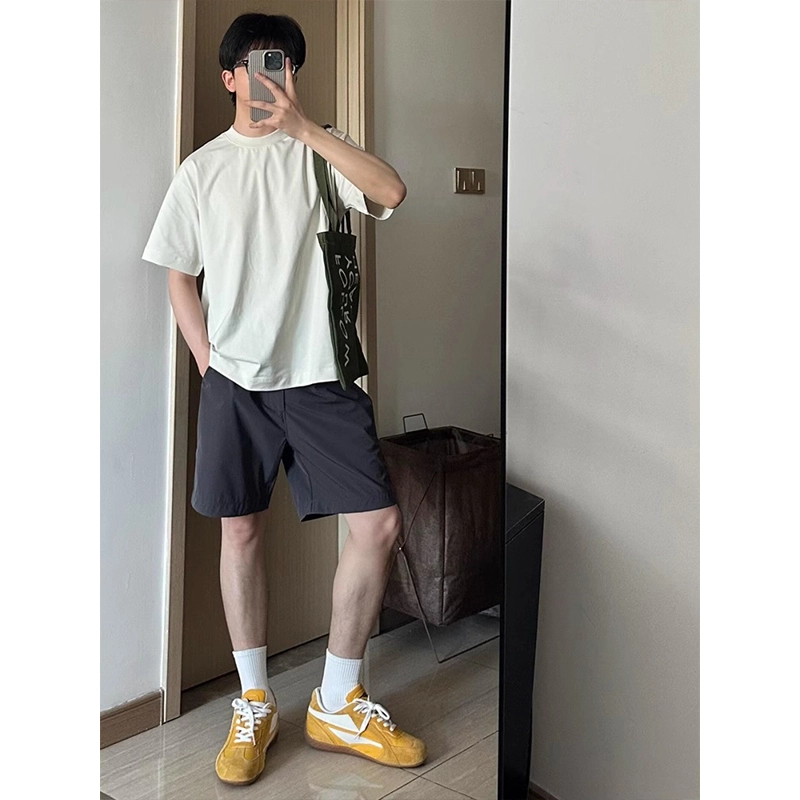 黑马漫画 薄款冰丝速干外穿美式潮牌简约户外运动宽松直筒裤子潮流百搭五分裤休闲短裤 男女同款