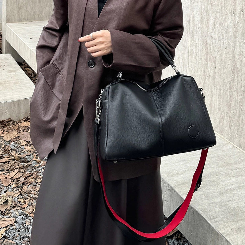 老人头 休闲百搭通勤 牛皮拼合成革 手提包 女款 多色