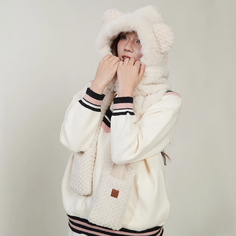 匹克 保暖小熊护耳帽围脖手套三件套 聚酯纤维 绒线帽 男女同款情侣款