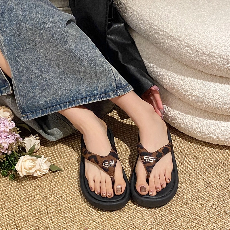 美洲爵士 休闲百搭通勤人字拖鞋 女 豹纹