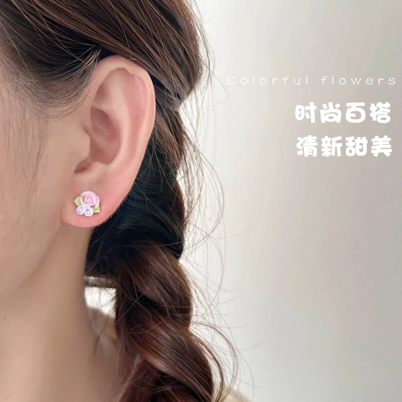 【鲜花耳饰套装】 千桐 甜美清新彩色花朵 小巧精致 不重样 防过敏 塑料 耳钉 男女同款情侣款