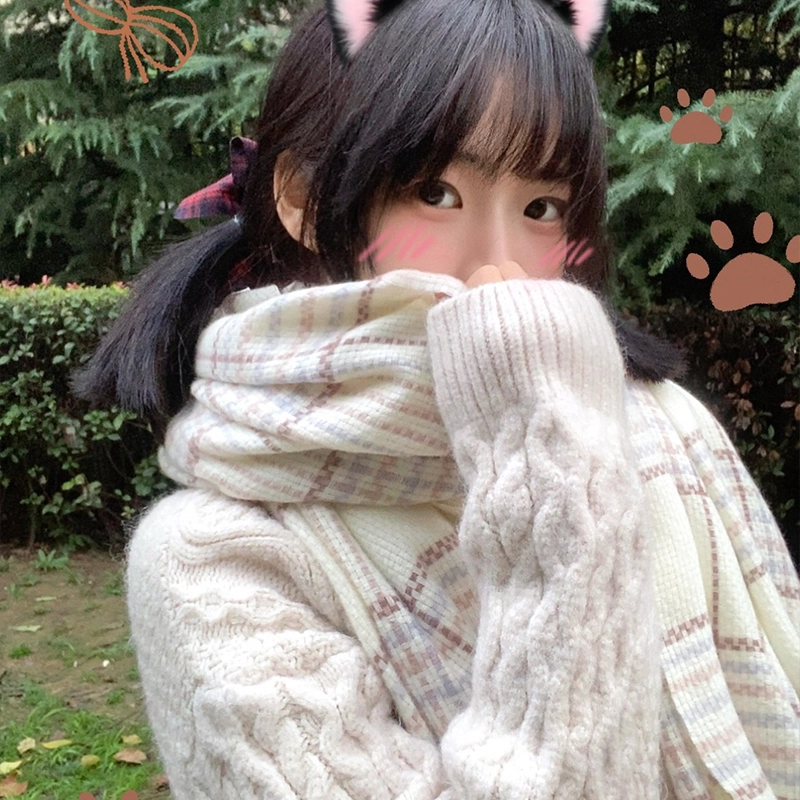 千桐 文艺简约可爱冬日温暖加厚针织百搭 涤纶 绒线围巾 男女同款情侣款