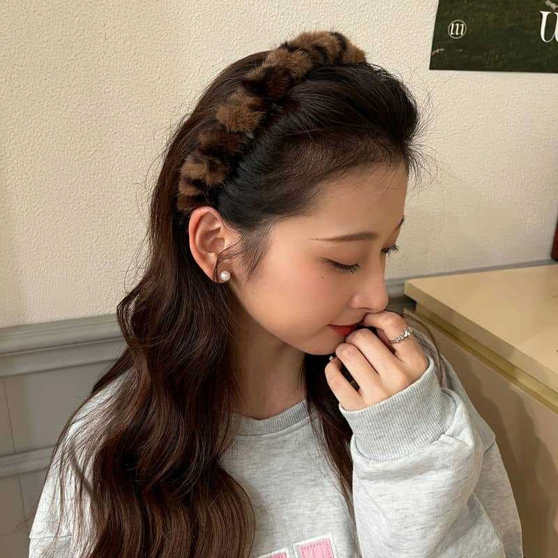千桐 豹纹小爪子 高颅顶高级感日常洗脸化妆百搭 涤纶 发箍 女款