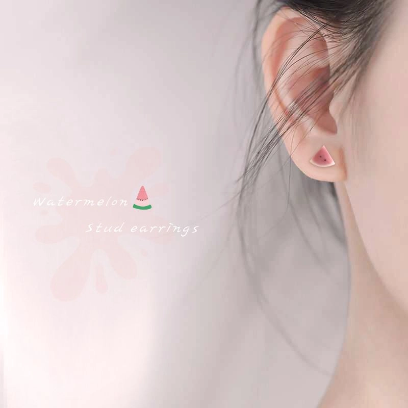 千桐 西瓜 甜美可爱耳饰 小众大气 简约百搭 合金 耳钉 女款
