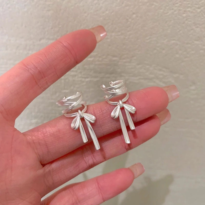 千桐 芭蕾 蝴蝶结丝带小众轻奢设计高级感#好运 合金 耳夹 男女同款情侣款