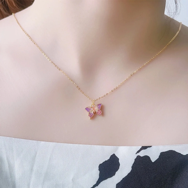 挚爱永恒 个性甜美高级设计缤纷蝴蝶 足金 一口价 黄金项链 男女同款情侣款