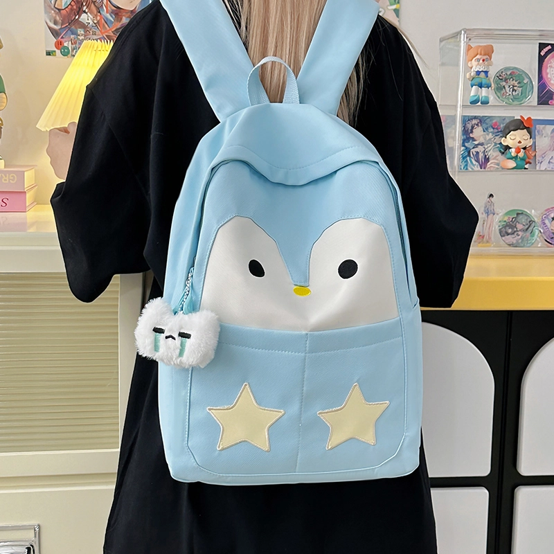 普乐威 学院风可爱卡通企鹅小清新初中高中学生旅游轻便 尼龙 双肩包 女款 多色