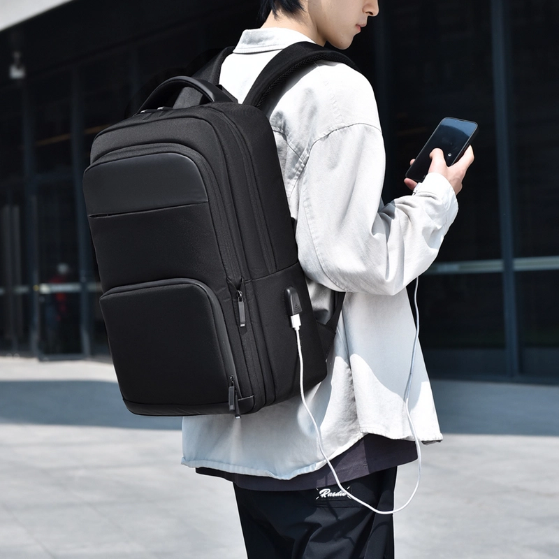 普乐威 防水通勤商务背包休闲电脑包旅行大学生时尚简约 牛津纺 双肩包 常规 男款 灰色/黑色