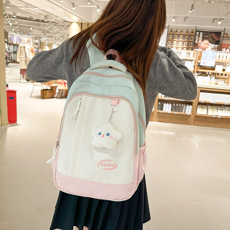 普乐威 小众可爱百搭大容量 尼龙 双肩包 女款 黑色/粉配绿/蓝配红/浅蓝配黄