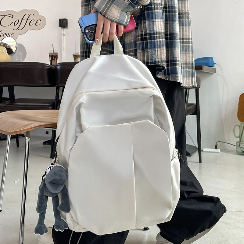 普乐威 原创设计简约休闲百搭纯色电脑背包大学高中书包森系校园 尼龙 双肩包 常规 男女同款情侣款 多色