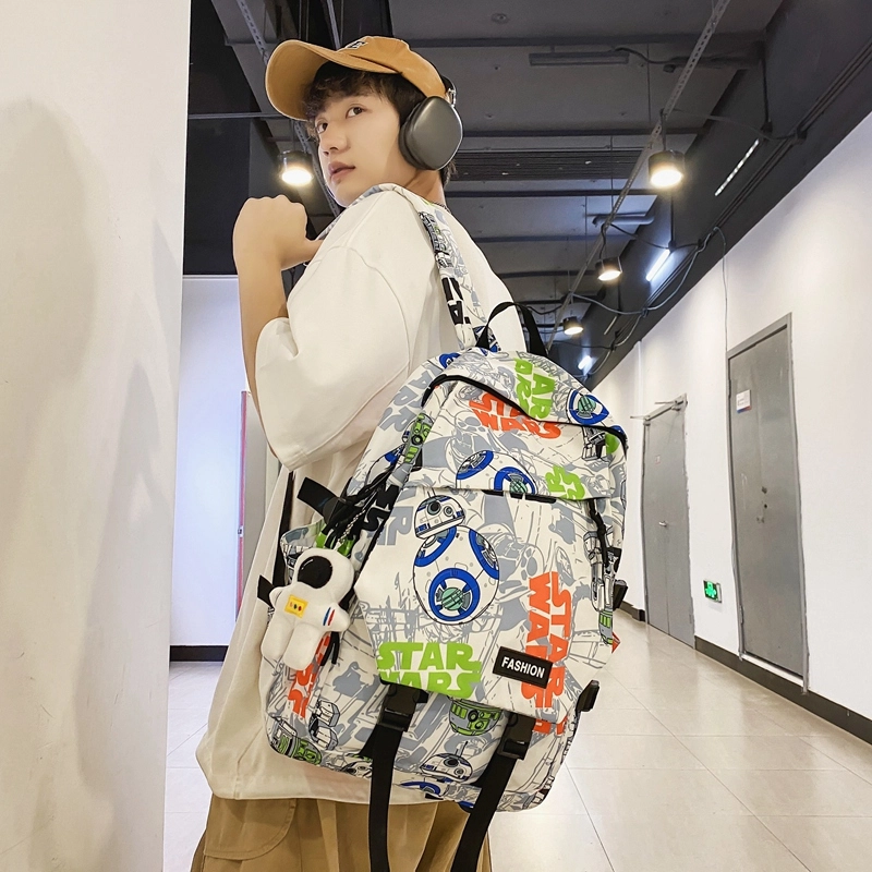 普乐威 书包初中生大学生时尚潮流休闲百搭高中生中学生 尼龙 双肩包 常规 男女同款情侣款 白鞋子/黑涂鸦/白蓝色/白红色