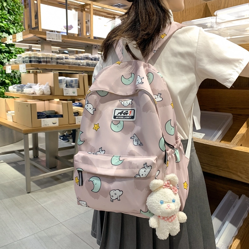 普乐威 可爱卡通甜美高颜值小众设计大容量上课通勤百搭 尼龙 双肩包 女款 多色