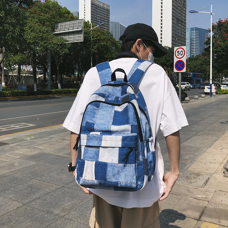 普乐威 小众设计格子撞色百搭轻便 尼龙 双肩包 男女同款情侣款 黑色/卡其色/蓝色