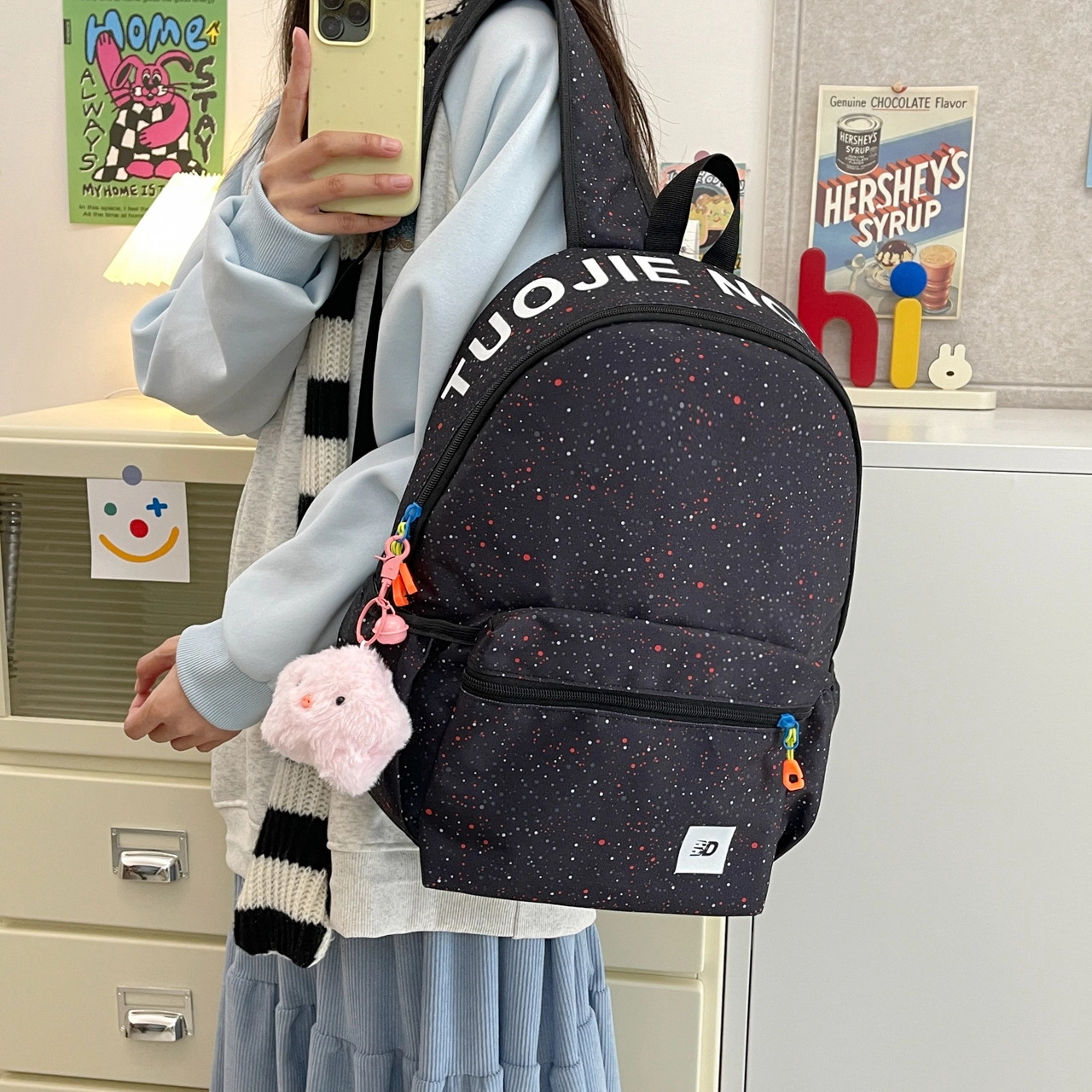 普乐威 高颜值简约休闲百搭书包小众设计可爱包包大学生初高中 尼龙 双肩包 常规 男女同款情侣款 多色